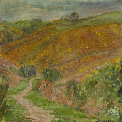 coast path gorse sea devon landscape painting