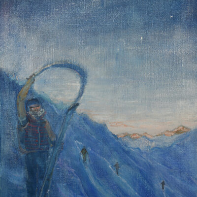 ski touring oil painting skiing ski skinning alpine