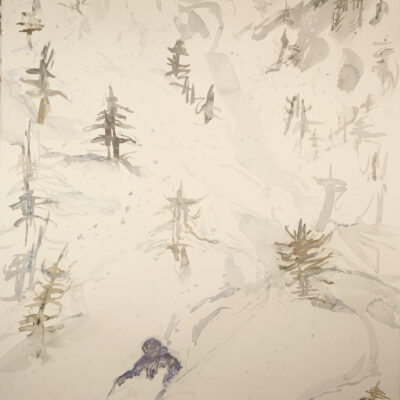 watercolor painting, skier on Val Maira slope