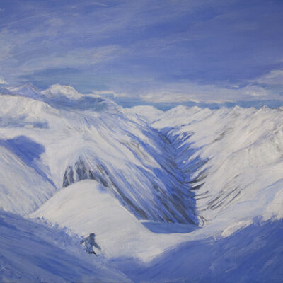 Austrian skiing painting, Pitztal small valley range powder