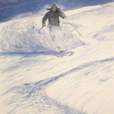 Schwarztor skiing, Italian and Swiss Alps, watercolor