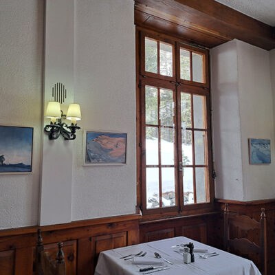 exhibition at the kurhaus in Arolla Switzerland of oil paintings of ski touring