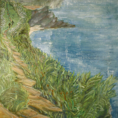 reverie on the coast walking the path in with spring blossom