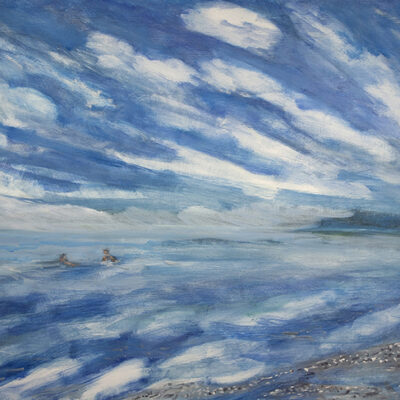 Wild swim Vault Beach in September 2024 - oil on hardboard 24 x 34 inches (61 x 89 cm) £900 unframed