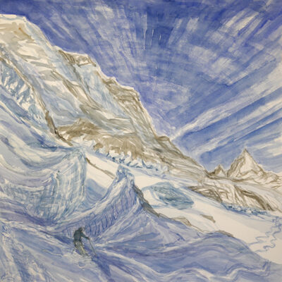 Seracs Above Skier on Gornergrat Glacier - watercolour on paper £550