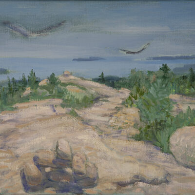 Riding the Air Currents Summit Cadillac Mountain oil painting of birds Mount Desert Island Maine