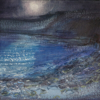 Clovelly Hrbour nocturne with moon