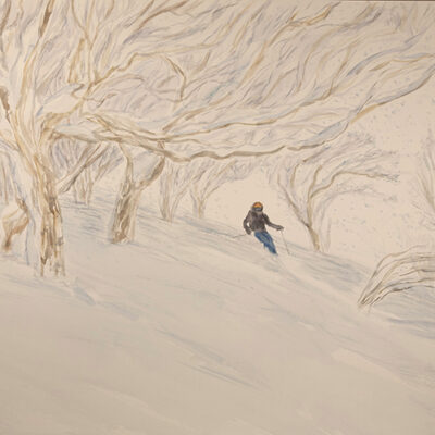 Powder skiing in Birches watercolour