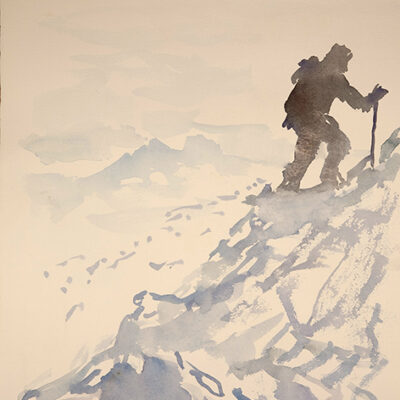 paintings of ski touring and mountaineeing in the alps