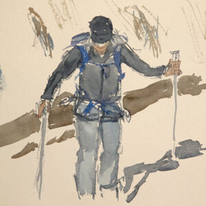 Sketch of person skinning up to the hut - Khadi paper 
