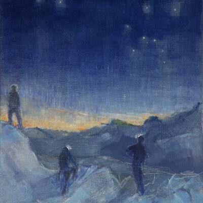 Climbers at dawn with head torches Strahlhorn 4000 metre peak